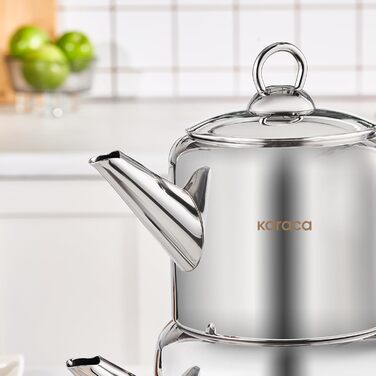 Набір для заварювання чаю Karaca New Mira Gold: чайник 1л та чайник-самовар 2л з нержавіючої сталі, індукційний, для турецького чаю