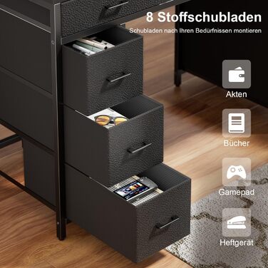 Комп'ютерний стіл з 8 висувними ящиками, 2 розетками, 2 USB-портами, LED-підсвічуванням та підставкою для монітора, 120 x 50 x 74 см (Чорний)