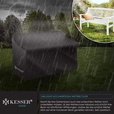 Садова лавка KESSER® дерев'яна для 3-4 осіб, біла 125 см, з чохлом - міцна паркова лавка з масиву для балкона, тераси та саду