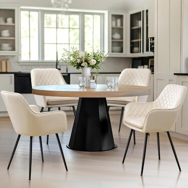 Стільці для обідньої зони Yaheetech, кухонні стільці з м'яким сидінням та підлокітниками, штучна шкіра, набір 4 шт., коричневий (бежева тканина)