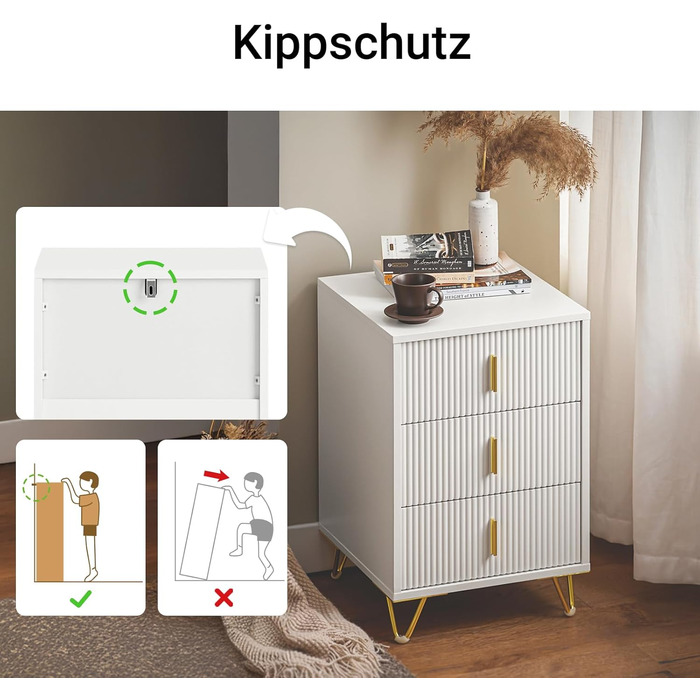 Приліжкові тумбочки SoBuy FBT115-W (білі), 2 шт., з 3 висувними ящиками, 40x40x47 см