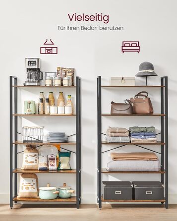 Стелаж VASAGLE Regal: 5 полиць, для офісу, вітальні, спальні, кухні, 30 x 80 x 153 см, вінтажний коричневий + чорний