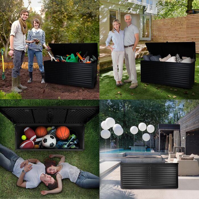 Універсальний садовий ящик-скриня Columba 490 л з кришкою - вуличний шафа, лавка зі зберіганням, контейнер для подушок, садовий будиночок, ящик для інструментів - чорний