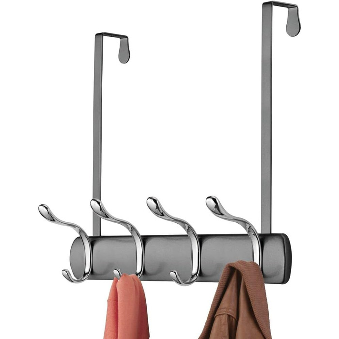 Практичний дверний гачок mDesign - підвісна вішалка з 8 гачками для кухні, передпокою та ванної кімнати - гачок для зберігання пальто, курток, шарфів і рушників - сірий/сріблястий графіт/сріблястий колір