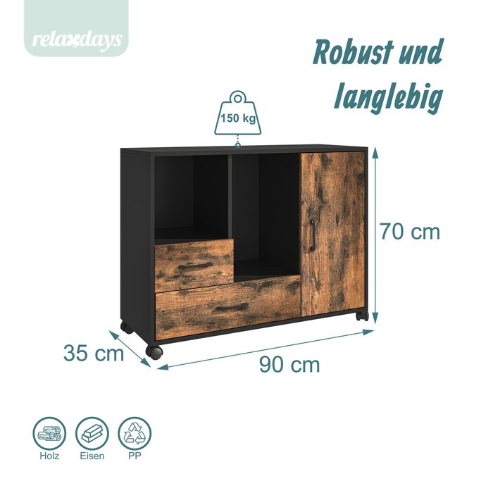 Роликовий контейнер Relaxdays з 2 висувними ящиками та 4 відділеннями