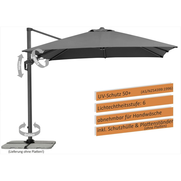 Парасолька садова Schneider RHODOS TWIST, 300 x 300 см, антрацит