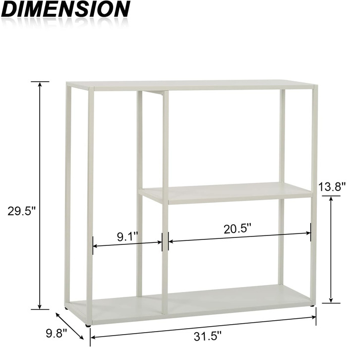Консольний стіл HDANI, Журнальний столик, Сучасний диванний столик, 3 полиці, Метал, Вітальня, Передпокій, 802575см, Білий