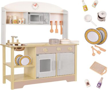 Дерев'яна дитяча кухня з мийкою, духовкою та витяжкою, модель 4