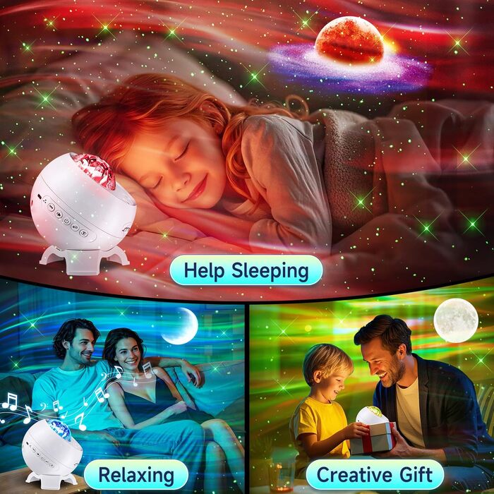 Проектор зоряного неба COOLNIGHT: лампа-нічник Aurora Galaxy з 180 режимами світла, білим шумом та Bluetooth, для дітей та дорослих, білий