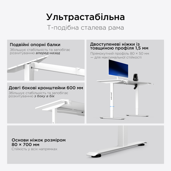 Стіл з електрорегулюванням висоти Anda Seat Xtreme E 1400x750 White