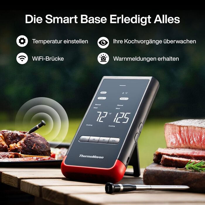 ThermoMaven P2 Розумний термометр для м'яса бездротовий – Bluetooth 5.3, 2 зонди, 6 сенсорів, Wi-Fi моніторинг, IPX8 водонепроникність, для гриля, духовки, кухні, фритюрниці