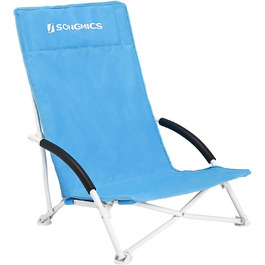 Пляжне крісло SONGMICS з високою спинкою, портативне складане крісло, розкладне крісло для кемпінгу, складне, легке, зручне та важке, вуличне крісло з сумкою для перенесення (1, синій)
