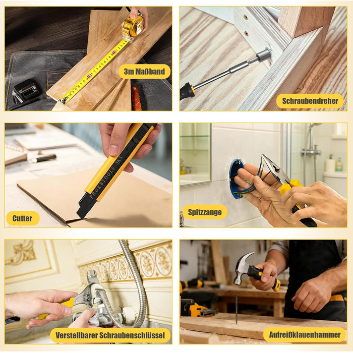 Набір інструментів Sundpey 166 предметів з акумуляторною викруткою 12V для дому, ремонту та саду (жовтий)