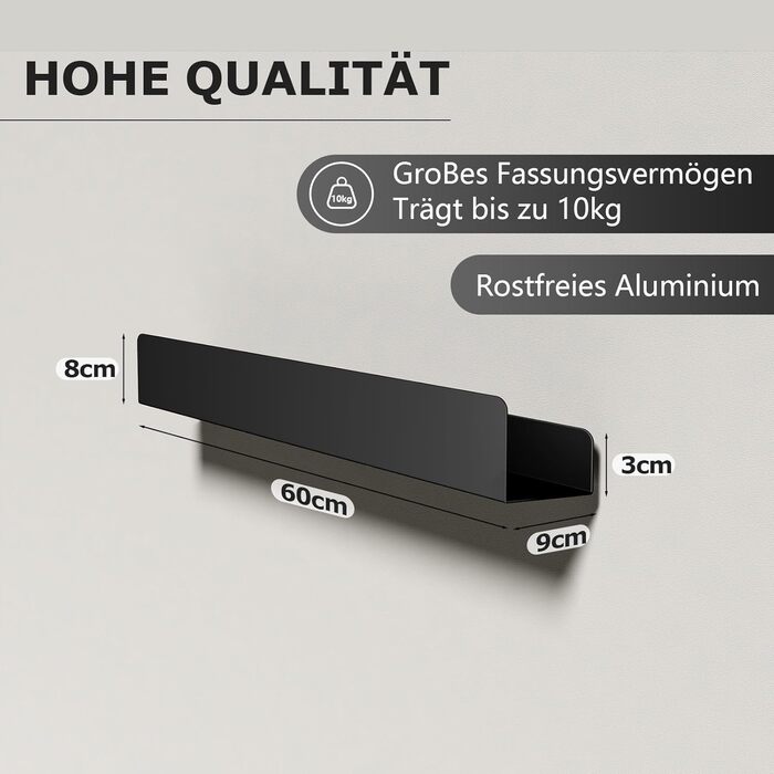 Поличка для душу Rekita без свердління, органайзер для ванної кімнати 40/60 см, нержавіюча сталь, 4 знімні гачки, тримач для шампуню, навісна поличка, полиця для ванної (Чорний)