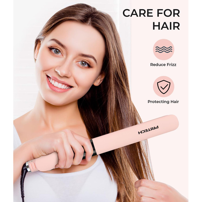 Праска для волосся PRITECH з титановими пластинами, LCD-дисплеєм, регульованою температурою 150-230°C, рожева