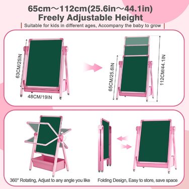 Дитяча мольберт Kinderstaffelei: двосторонній, сталевий, регульований, 360° обертання, дошка для малювання, крейда та маркери для хлопчиків та дівчаток