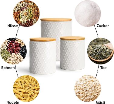 Набір з 3 вазок для зберігання Miamio Palmanova, кераміка з дерев'яним кришкою, білий колір