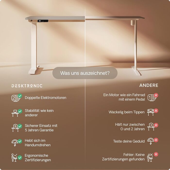 Стол Desktronic Homeone з регулюванням висоти, 160x80 см – електричний, з USB-портами, чорно-білий