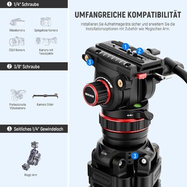 Професійний відеоштатив NEEWER LL36 198 см з флюїдною головкою, одноступінчастим замком, для DSLR та відеокамер, регульована амортизація, швидкознімна плита, сумісний з DJI RS