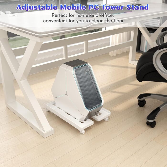 Підставка для ПК Tower, мобільна CPU підставка, універсальна підставка для комп'ютера з 4 роликами, підставка для настільного комп'ютера, візок для CPU під стіл для геймерів, студентів, дому, офісу - біла