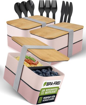 Набір Bento Box Moritz & Moritz (3 шт.) - Японський ланчбокс для дорослих та дітей - 3 секції - Рожевий колір