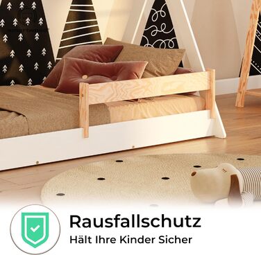 Дерев'яне ліжко-дитяча кімната Smartwood Hausbett: Монтессорі Тіпі з сосни з сертифікатом FSC, захист від падіння та ламелі до 230 кг, для хлопчиків та дівчаток, проста збірка (70x140, білий)
