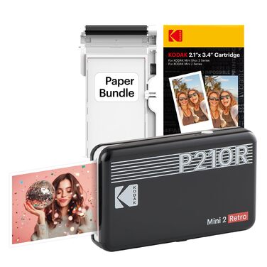 KODAK P210 Mini 2 Retro: Портативний кольоровий фотопринтер, Bluetooth, 54x86 мм, Laminierung, 6 картриджів, 38 аркушів
