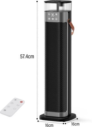 Електричний обігрівач з підігрівом, 2000W, PTC керамічний, з функцією зволоження, пульт дистанційного керування, 75° осциляція, 3 режими підсвічування, ECO-режим, захист від перегріву та перекидання, таймер 12 год