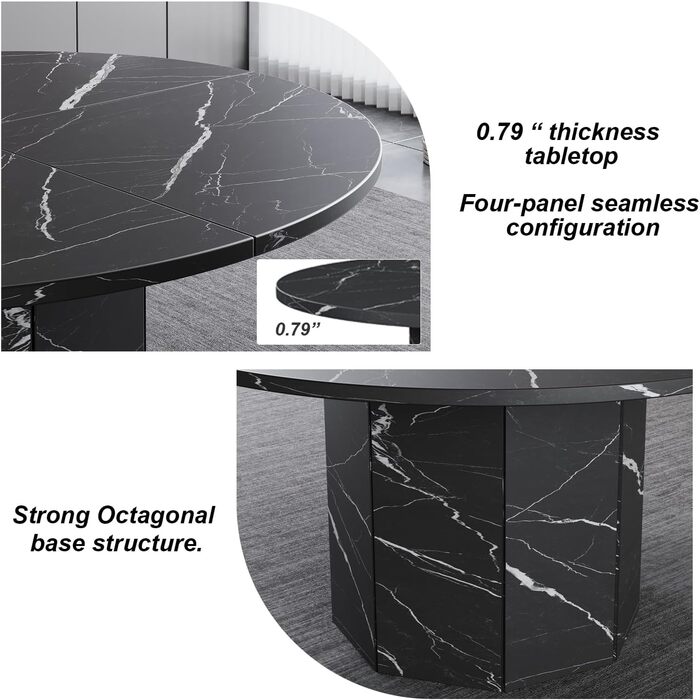 Дерев'яний обідній стіл HSH на 4-6 осіб, кухонний стіл, сучасний дизайн, 120x120x75 см (чорний)