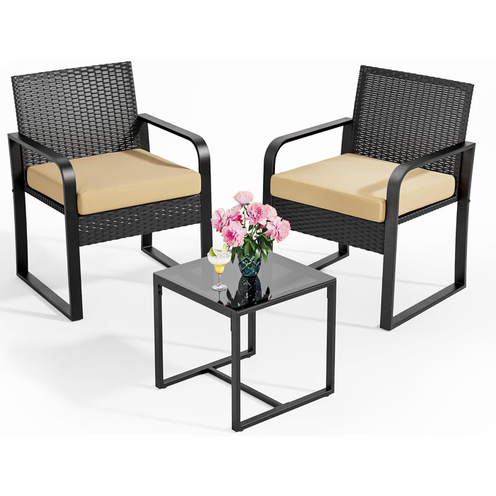 Набір садових меблів Bealife з ротангу для балкона, тераси, двору (2 місця), бежевий