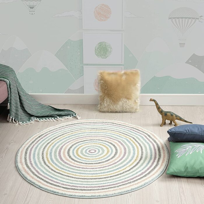 Сучасний м'який дитячий килим з м'яким ворсом, що не вимагає особливого догляду, стійкий до фарбування, яскравих кольорів, 120 шт. (80 см круглої форми, пастельно-барвистий)