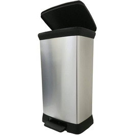 Кошик для сміття CURVER Deco об'ємом 50 л з кришкою і педаллю, чорний / сріблястий, металевий, 39 x2 9 x 72 см, пластиковий, кухонний кошик для сміття