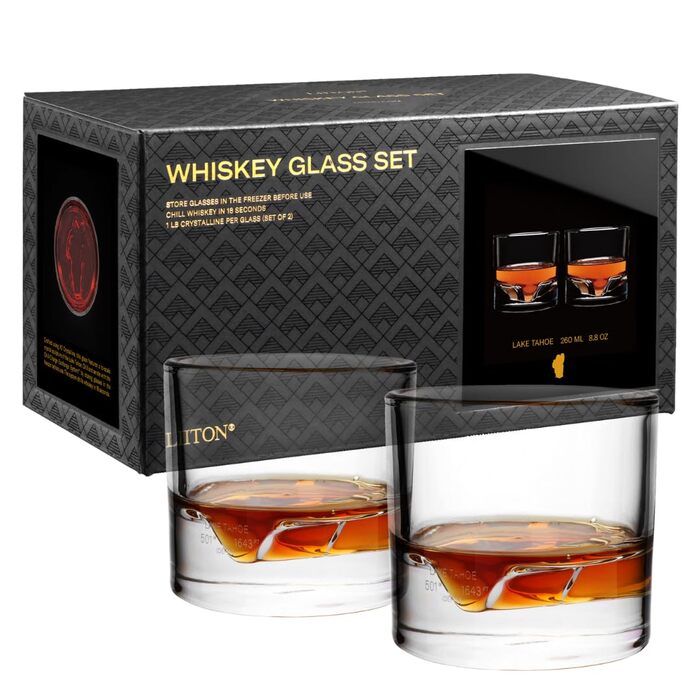 Набір склянок для віскі LIITON American Peaks Kristall, 4 шт., 300 мл, для охолодження, ідеальний подарунок для чоловіків