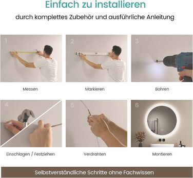 Дзеркало для ванної кімнати EMKE з підсвічуванням 80x60 см, сенсорне управління, антизапар, 3 кольори світла, регулювання яскравості, функція пам'яті, енергозбереження