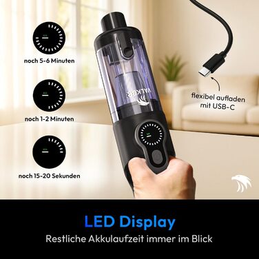 Акумуляторний ручний пилосмок Mastergrip 2-в-1 з функцією обдува, потужність 80000 RPM, мийний HEPA-фільтр, бездротовий пилосос для авто та дому, колір антрацит