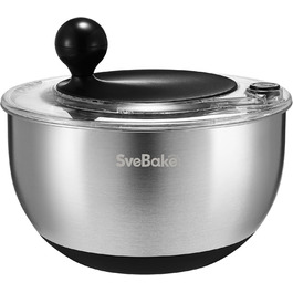 Салатниця-віджимник 5л з нержавіючої сталі з кнопкою стоп, BPA-Free, прозора кришка та отвори для зливу, неслизьке дно, придатна для миття в посудомийній машині