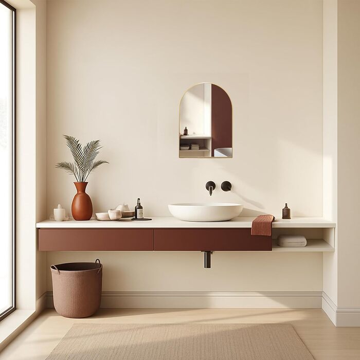 Дзеркало для ванної кімнати Arch Design Mood® Premium з золотою рамою, настінне, арочної форми, сучасне та стильне (50x40 см)