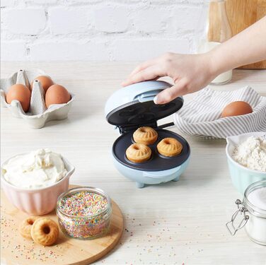 Міні-плита для закусок, 3 знімні пластини з антипригарним покриттям 11,8 см, приблизно 3 хвилини попереднього розігріву, компактна вафельниця, пончик, легко чиститься, 400 Вт, пастельно-блакитний (кухонна машина Mini Bund), 5535BLVDE -