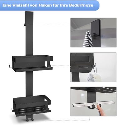 Настінна поличка для душу з нержавіючої сталі SUS304, без свердління, для скляних дверей (чорний)