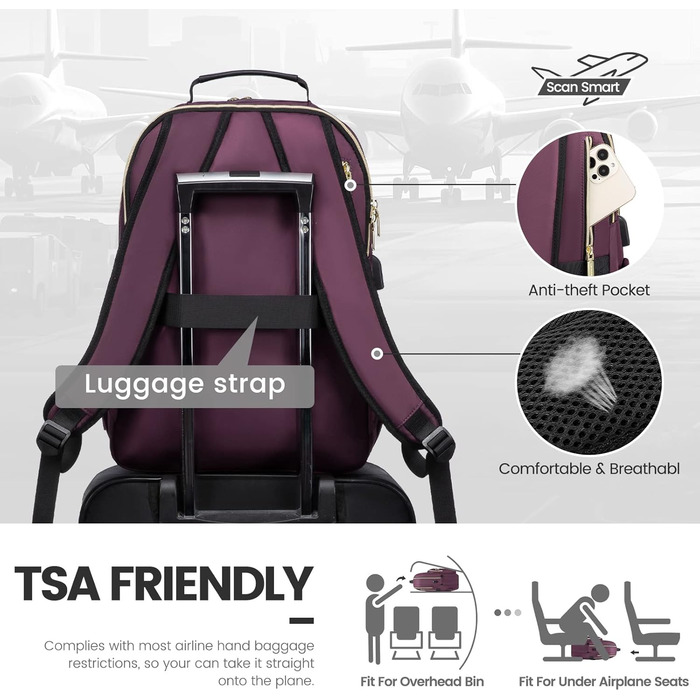 LOVEVOOK Рюкзак для жінок, великий, 15.6 дюймів, для ноутбука, водонепроникний, шкільний рюкзак, дівчата-підлітки, сумка на день, чорний, елегантний, для роботи, для школи, університету, подорожей (15.6 дюймів, темно-фіолетовий)