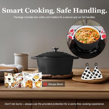 Чавунна каструля-гульяшник Overmont з емалевим покриттям, 26 см, 5.2 л, Graphite Gray — універсальний сотейник з кришкою для тушкування та запікання в духовці