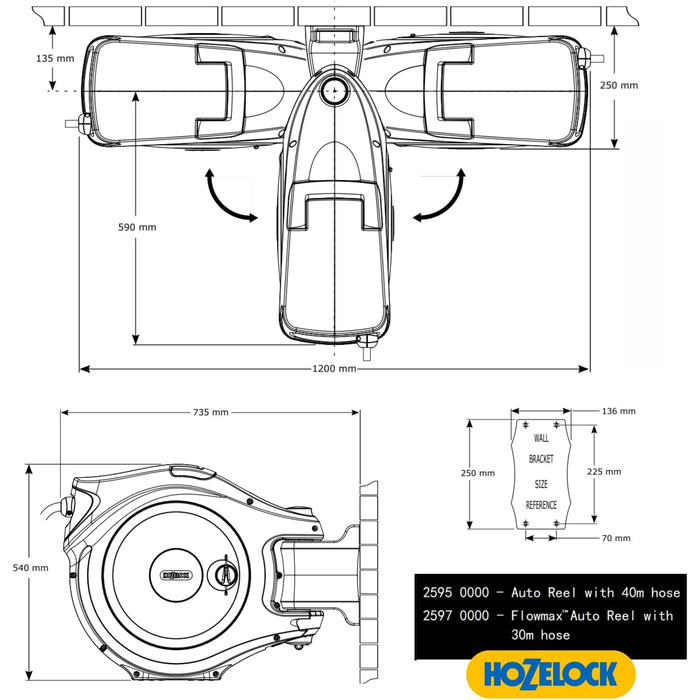 HOZELOCK Auto Reel 40m: Автоматичний шланг на котушці. Легка установка, шланг 40м, з розпилювачем та аксесуарами. 5 років гарантії. [2595R0000]