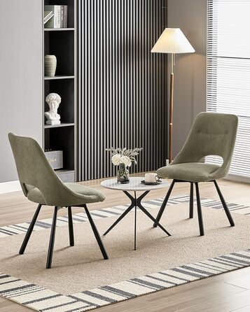 LEWE Комплект з 6 обертових стільців для їдальні, кухонних, вітальні та спальні, ергономічні, без підлокітників, з тканини кашемір, сіро-зелений