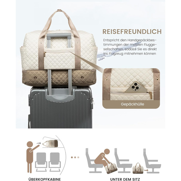 Спортивна сумка LOVEVOOK для жінок з відділом для ноутбука, 40L, з відділенням для взуття, Gym Bag, Travel Duffel, для подорожей, фітнесу, клініки, лікарні (Бежево-хакі)