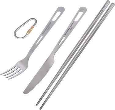 Набір туристичного посуду iBasingo Titan 3 шт. (вилка, ложка, ніж) - нержавіюча сталь, легкий, для кемпінгу, пікніка, риболовлі, туризму