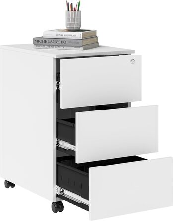 Контейнер на колесах STEELSØN з шухлядами Vespero, мобільний офісний шафчик, з можливістю замикання, 3 шухляди, білий, 65x39x50 см