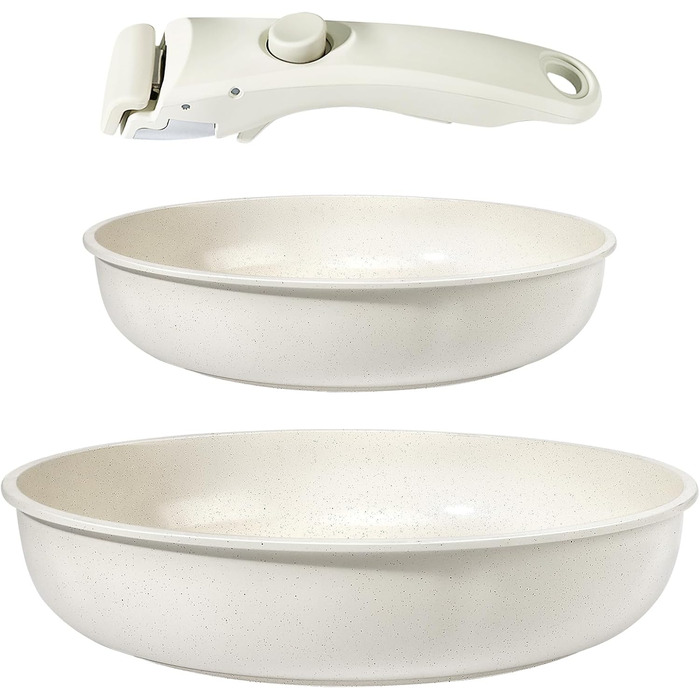 Набір сковорідок GiPP Keramik 3 шт. з знімними ручками, антипригарне покриття, для всіх типів плит, сумісний з індукцією, духовка, без PTFE/PFOA/PFOS, білий