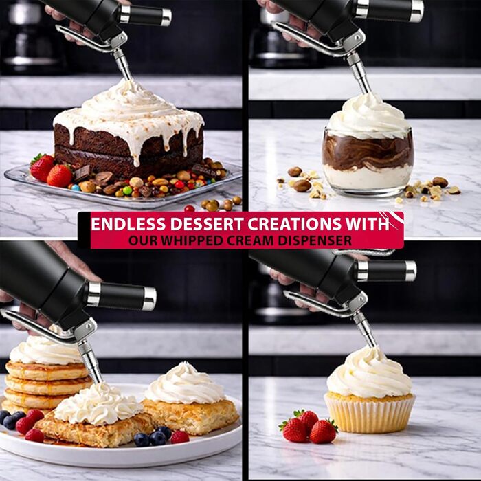 Алюмінієвий диспенсер для збивання вершків на 500 мл з 5 насадками, щітками для чищення, 0,5 л (N20 зарядний пристрій не входить до комплекту)