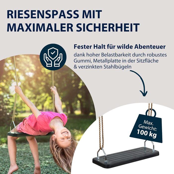 Дерев'яна гойдалка Hudora чорного кольору - дитяче крісло-гойдалка з гуми - сертифікована TÜV Rheinland/GS, з регульованими тросами - гойдалка для дітей та дорослих до 100 кг