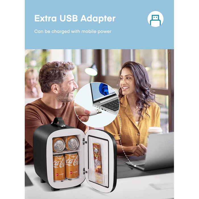 Міні холодильник FOHERE 5 літрів / 6 банок, USB живлення, 220V AC/12V DC, для напоїв та косметики, білий (чорний)